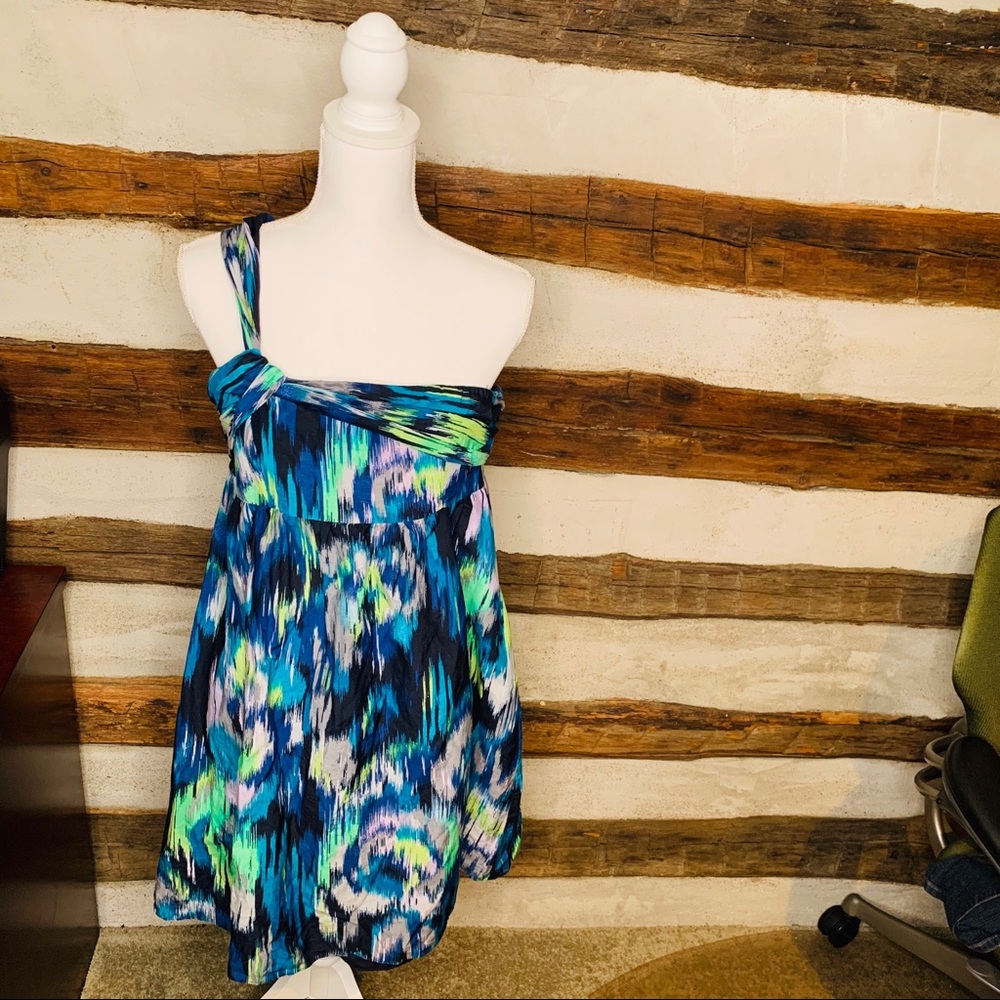LOFT Women's One Shoulder Strap Multi Colored Print Mini Dress, Size 10